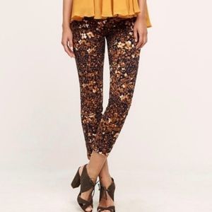 Anthropologie The Essential Slim Floral Trouser Cropped Pant Navy Size